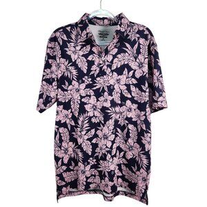 Straight Down Polo Performance Shirt Mens Medium Pink Blue Hawaiian Logo 1959